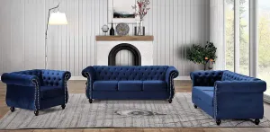 Feinstein Modern Velvet Chesterfield Couches for Living Room with Nailheads, Diamond Tufting & Durable Metal Frame, Chair, Loveseat & Sofa, Dark Blue