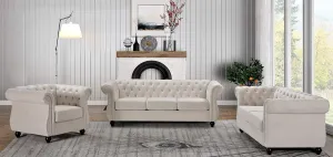 Feinstein Modern Velvet Chesterfield Couches for Living Room with Nailheads, Diamond Tufting & Durable Metal Frame, Chair, Loveseat & Sofa, Ivory