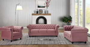 Feinstein Modern Velvet Chesterfield Couches for Living Room with Nailheads, Diamond Tufting & Durable Metal Frame, Chair, Loveseat & Sofa, Rose