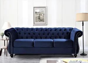 Feinstein Modern Velvet Chesterfield Couches for Living Room with Nailheads, Diamond Tufting & Durable Metal Frame, Sofa, Ultra Blue