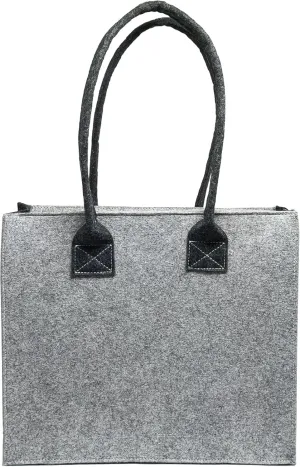 Felt Bag With Handles And Zipper Closure, Minimalist Handbag, Felt Tote, Grey And White Shoulder Bag, Gift Idea For Her