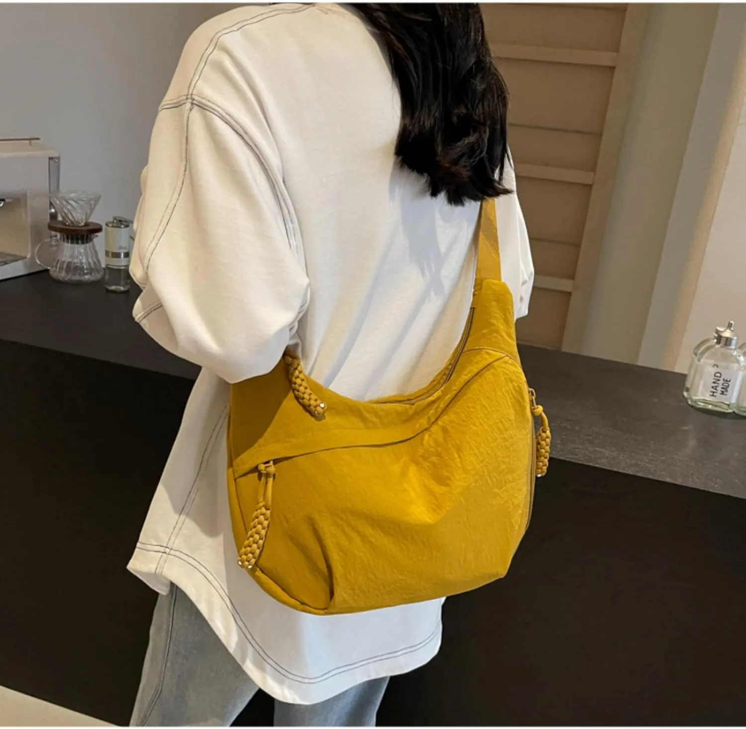 Festivalment Crossbody Bag, Fashion Plain Color Nylon Crossbody Bag, Nylon Messenger Bag Large Capacity Crossbody
