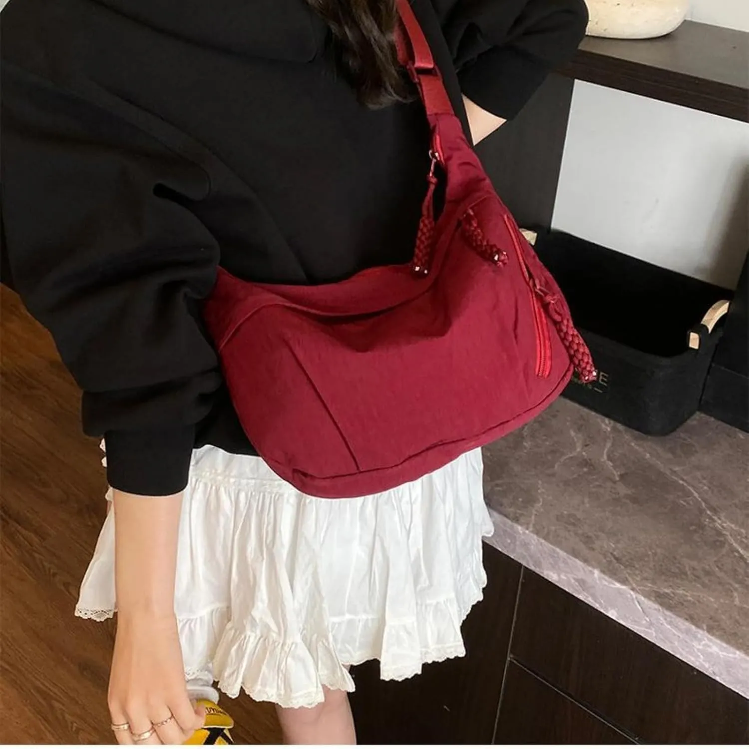 Festivalment Crossbody Bag, Fashion Plain Color Nylon Crossbody Bag, Nylon Messenger Bag Large Capacity Crossbody