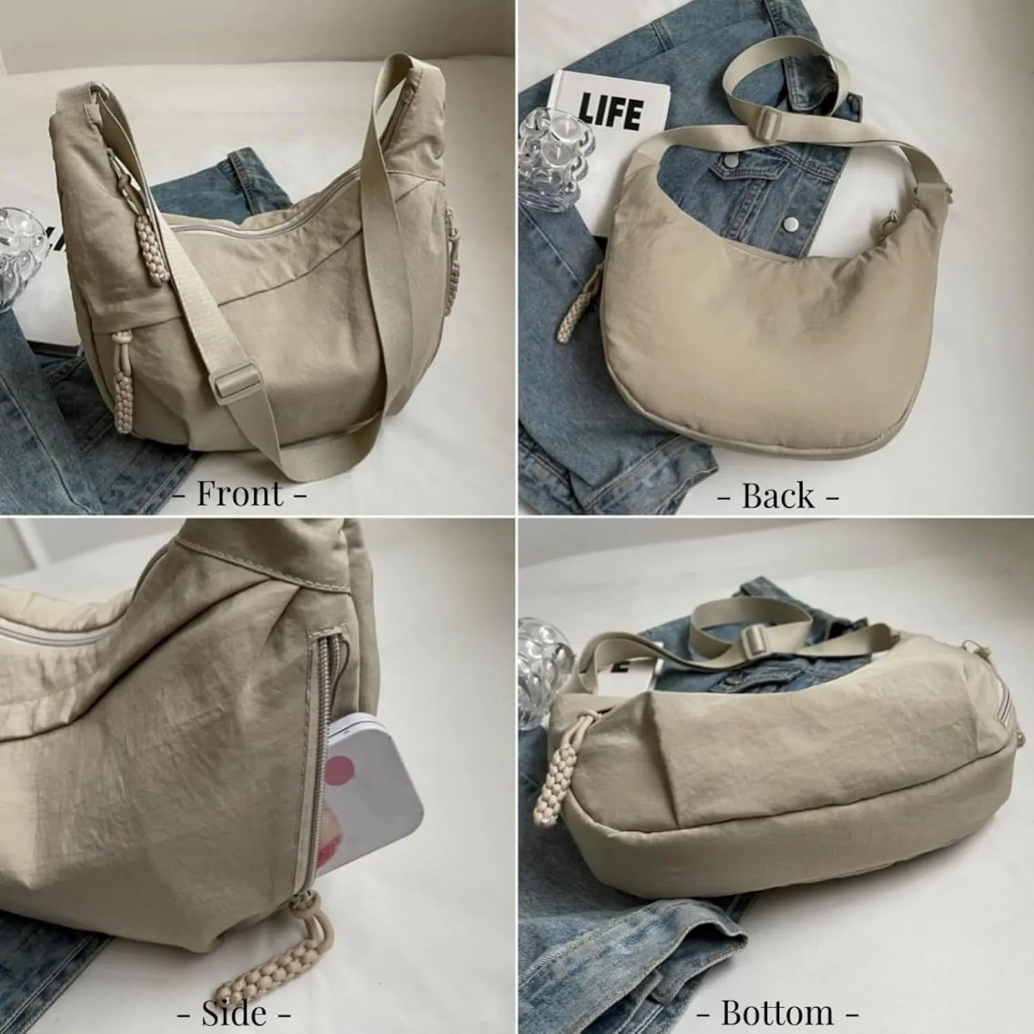 Festivalment Crossbody Bag, Fashion Plain Color Nylon Crossbody Bag, Nylon Messenger Bag Large Capacity Crossbody
