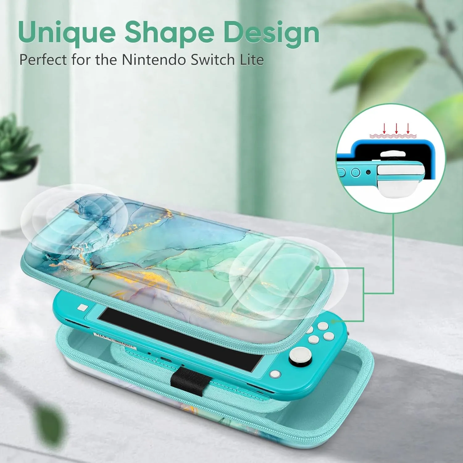 FINTIE Carrying Case for Nintendo Switch Lite 2019, [Shockproof] Hard Shell Protective Cover Travel Bag with Game Card & Micro SD Card Slots for Switch Lite Console & Accessories, Emerald Marble