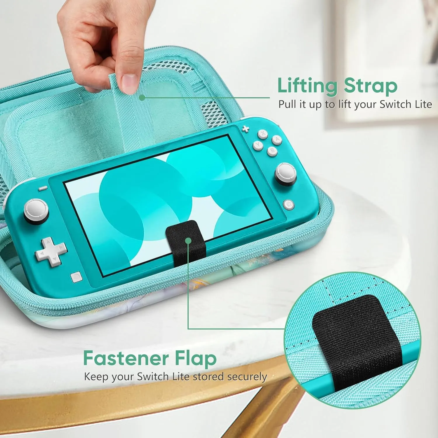 FINTIE Carrying Case for Nintendo Switch Lite 2019, [Shockproof] Hard Shell Protective Cover Travel Bag with Game Card & Micro SD Card Slots for Switch Lite Console & Accessories, Emerald Marble