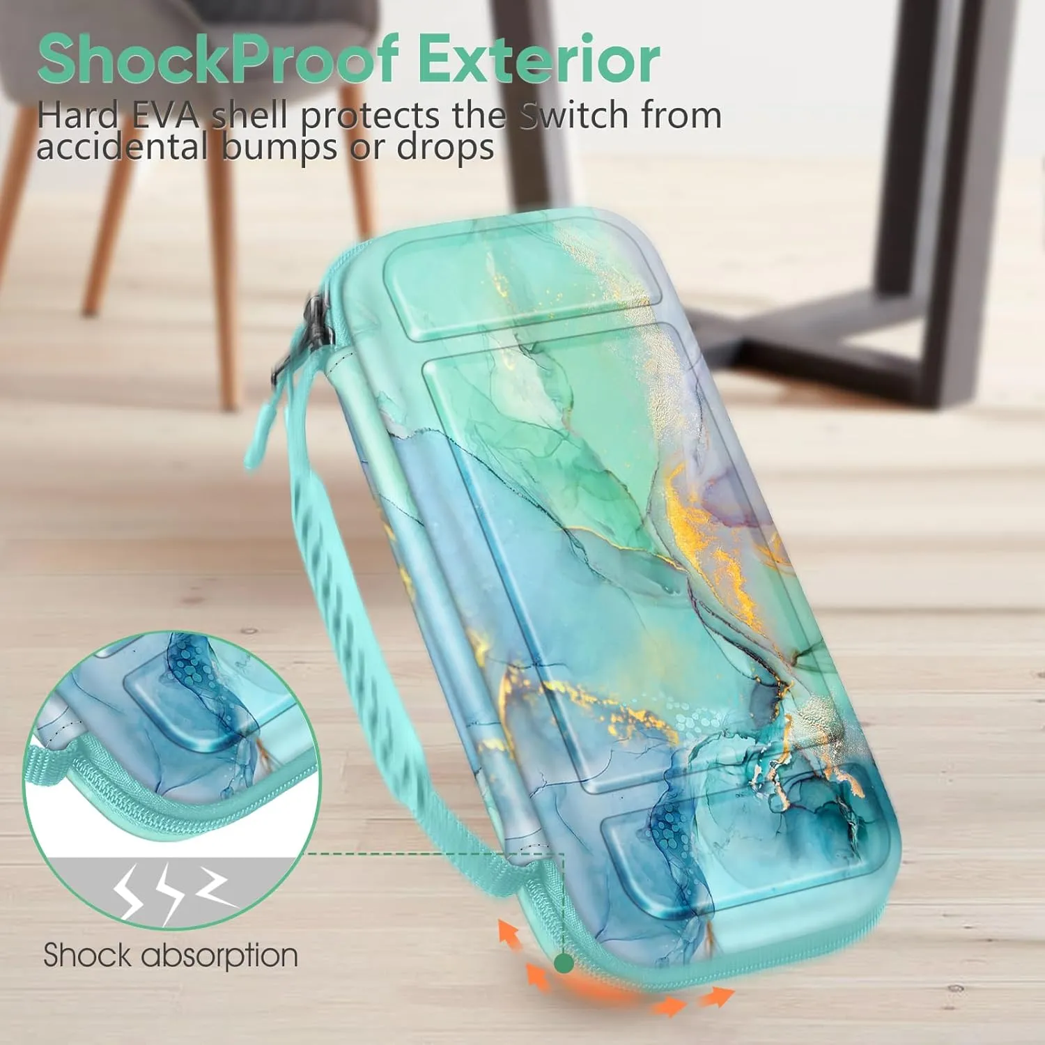 FINTIE Carrying Case for Nintendo Switch Lite 2019, [Shockproof] Hard Shell Protective Cover Travel Bag with Game Card & Micro SD Card Slots for Switch Lite Console & Accessories, Emerald Marble