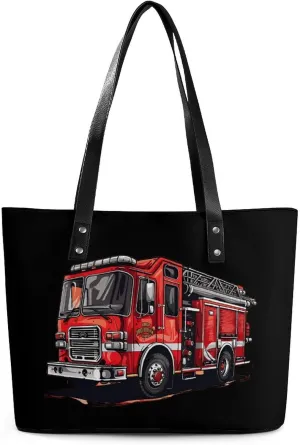Fire Truck Firefighters Women's Tote Shoulder Bag Handbag Top Handle Leather 29 * 34 * 14cm