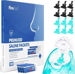 FireAnt 100 Saline Packets and 12 Reusable Saline Pods Refills Set, Compatible with Navage Nasal Care - Includes 100 Count Salt Packets Sinus Rinse   12 Pack Silicone Salt Pads Refill in Black & Blue