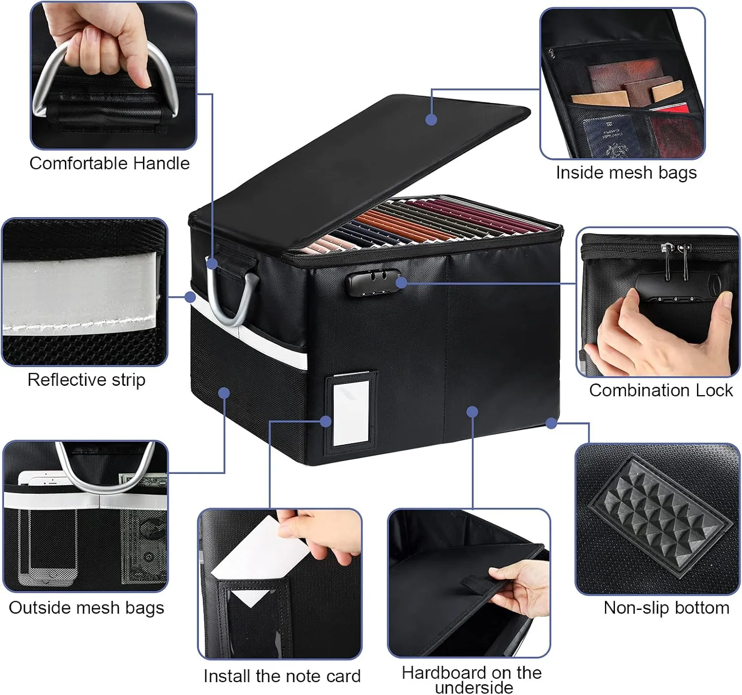 Fireproof Document Box File Organizer Box, Fireproof File Cabinet Box Storage Filing Cabinet Box with Lock, Portable Office Safe Box for Hanging Letter/Legal Folder 16.1 x 12.9 x 11in (Dark Black)