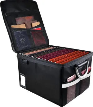 Fireproof Document Box File Organizer Box, Fireproof File Cabinet Box Storage Filing Cabinet Box with Lock, Portable Office Safe Box for Hanging Letter/Legal Folder 16.1 x 12.9 x 11in (Dark Black)