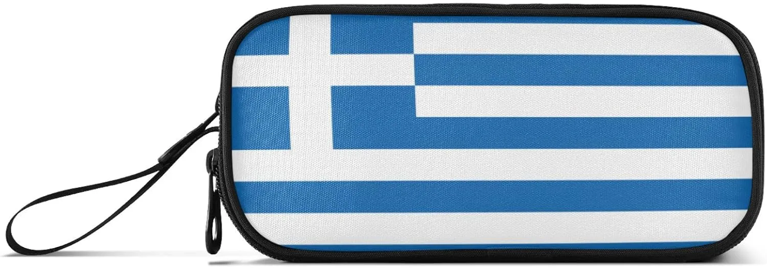 Fisyme Greece Greek Flag Pencil Case Large Capacity Pen Box Makeup Pouch Holder Organizer Stationery Bag for School Office College Traval Adult