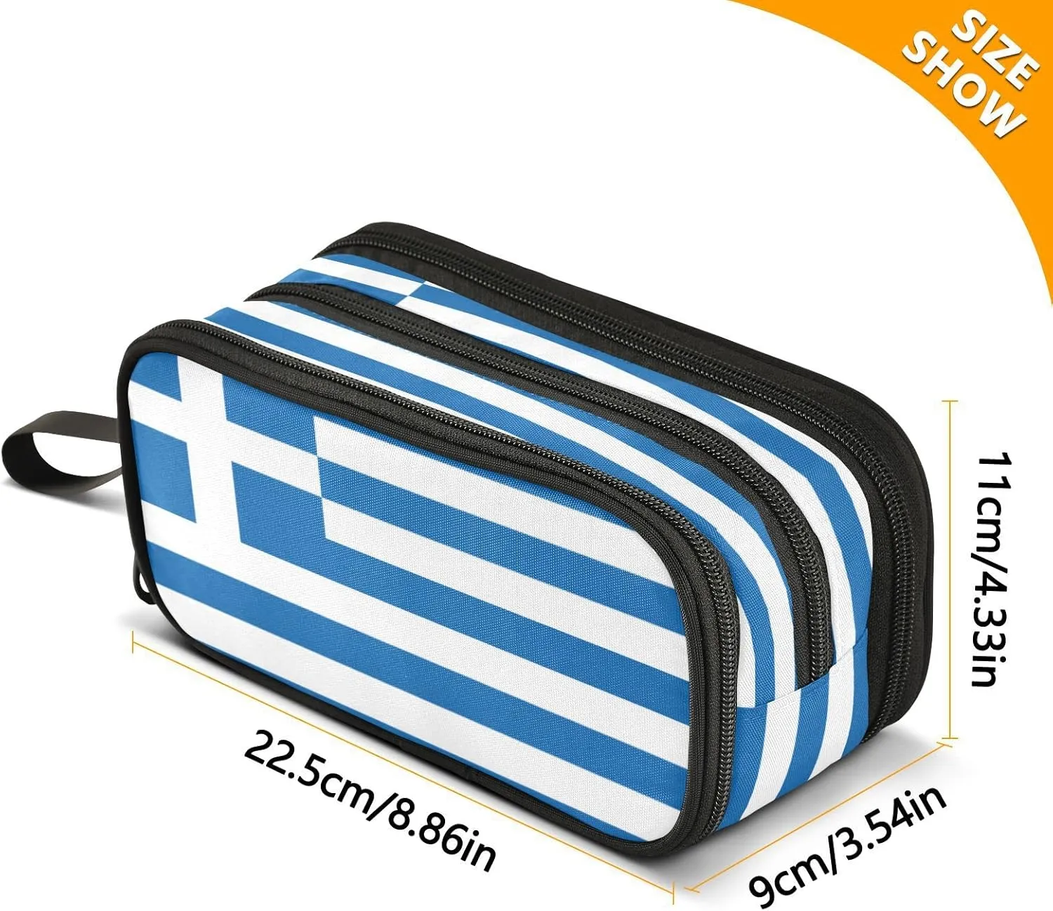 Fisyme Greece Greek Flag Pencil Case Large Capacity Pen Box Makeup Pouch Holder Organizer Stationery Bag for School Office College Traval Adult