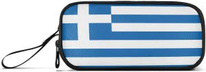 Fisyme Greece Greek Flag Pencil Case Large Capacity Pen Box Makeup Pouch Holder Organizer Stationery Bag for School Office College Traval Adult