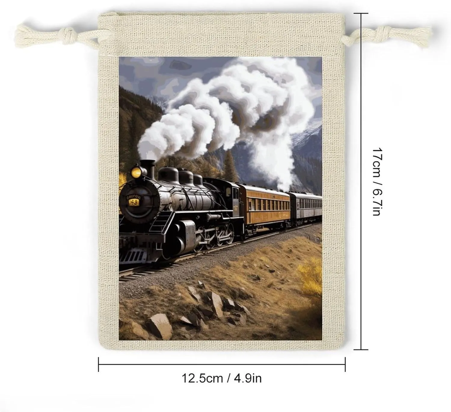 FJWKLRBV Steam Locomotive Train Small Burlap Bags 8 PCS Burlap Gift Bags with Drawstring Storage Bag Jewelry Pouch
