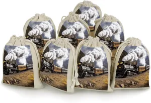 FJWKLRBV Steam Locomotive Train Small Burlap Bags 8 PCS Burlap Gift Bags with Drawstring Storage Bag Jewelry Pouch