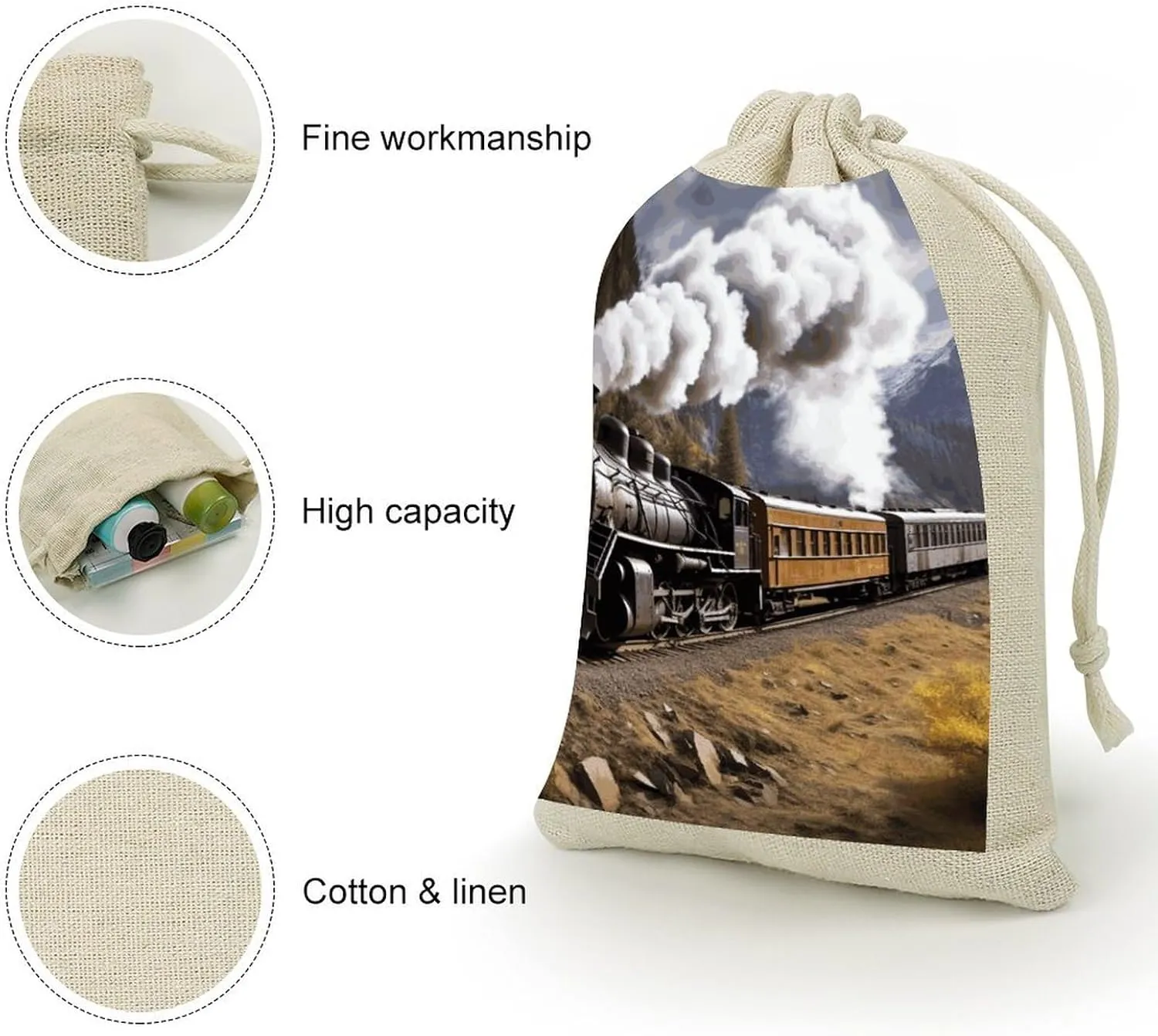 FJWKLRBV Steam Locomotive Train Small Burlap Bags 8 PCS Burlap Gift Bags with Drawstring Storage Bag Jewelry Pouch