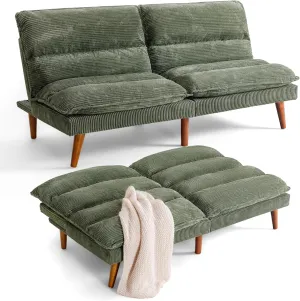 Flamaker Convertible Futon Sofa Bed Futon Couch with Adjustable Back Upholstered Sleeper Sofa Bed for Living Room Furniture (Corduroy, Green)