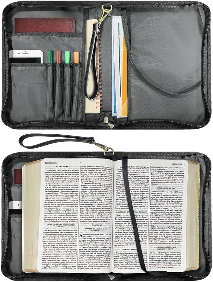 Flaming Horse Print PU Leather Bible Cover Case Large Bible Cover Bag for Women Men Lightweight Scripture Bag with Detachable Wristlet Strap Bible Accessories for Christian, 2XL