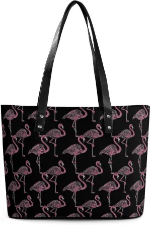 Flamingos in The Dark Women's Tote Shoulder Bag Handbag Top Handle Leather 29 * 34 * 14cm