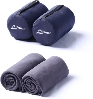 Fleece Travel Blanket– 2-Pack, Lightweight and Breathable, 67 x 48 in Soft Airplane Flight Blanket for Travelers, Caming Foldable Sheet with Stuff Sack for Train, backapcking, Office, Home