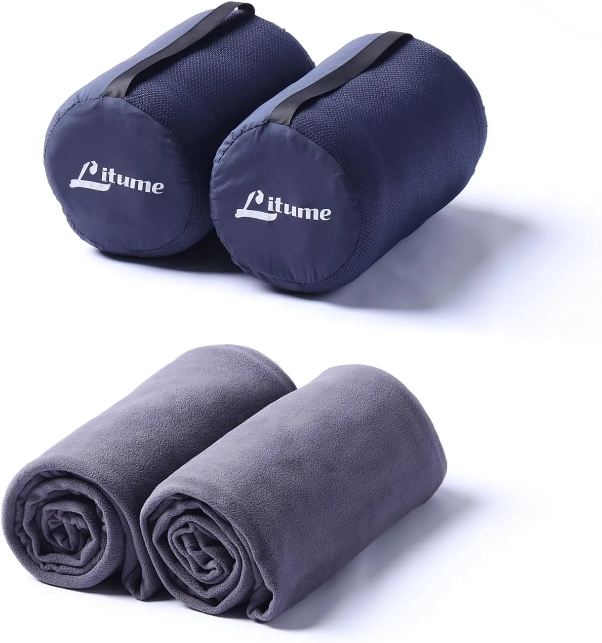 Fleece Travel Blanket– 2-Pack, Lightweight and Breathable, 67 x 48 in Soft Airplane Flight Blanket for Travelers, Caming Foldable Sheet with Stuff Sack for Train, backapcking, Office, Home