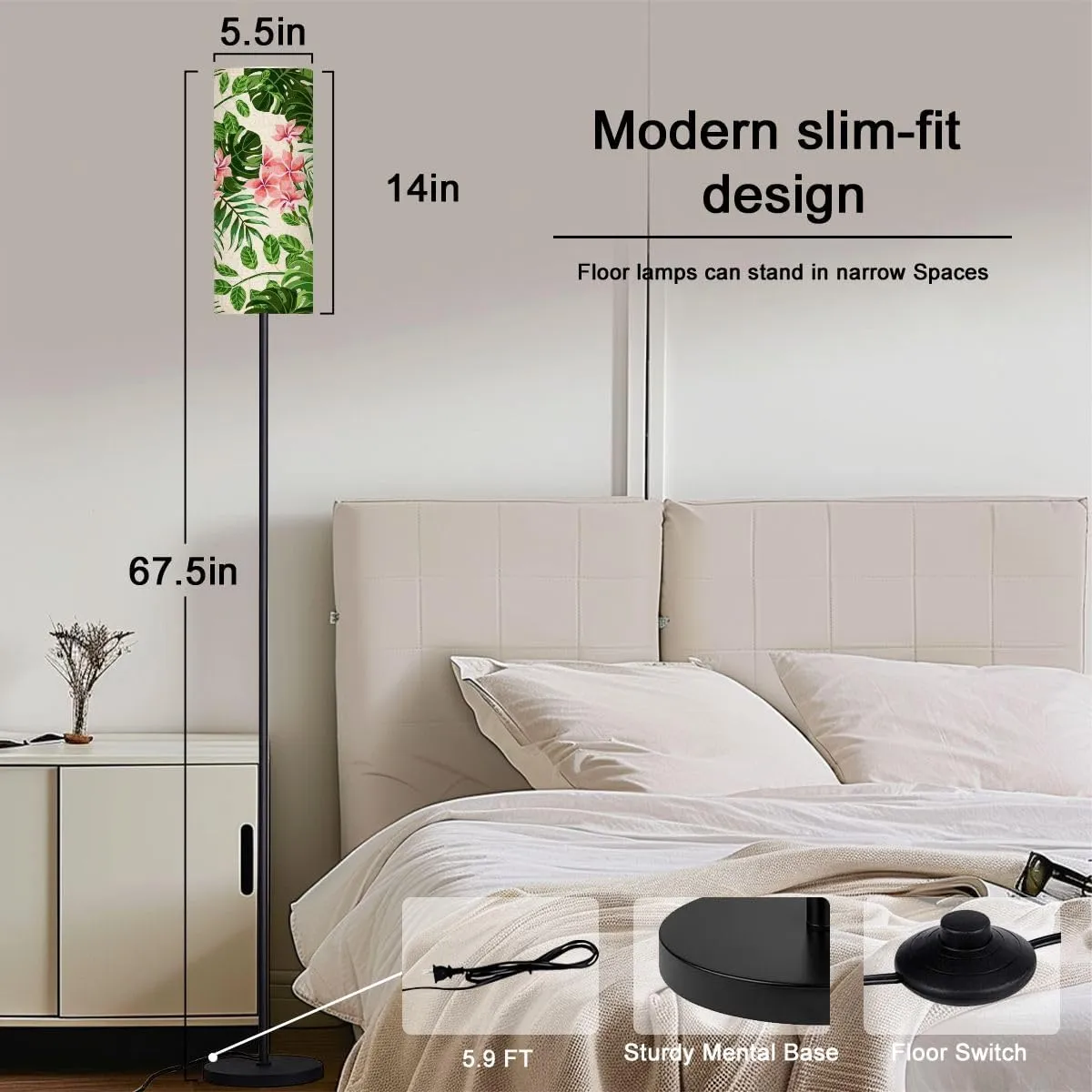 Floor Lamp for Living Room Seamless Exotic Pattern Tropical Leaves Flowers Light Stand Lamp with Remote Control Dimmable LED Tall Lamps for Bedrooms Reading Western Home Decor