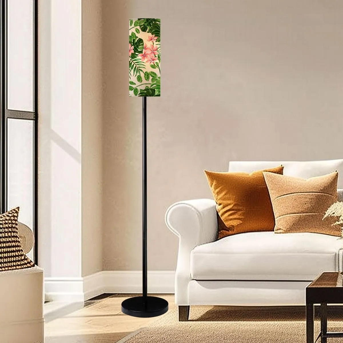 Floor Lamp for Living Room Seamless Exotic Pattern Tropical Leaves Flowers Light Stand Lamp with Remote Control Dimmable LED Tall Lamps for Bedrooms Reading Western Home Decor