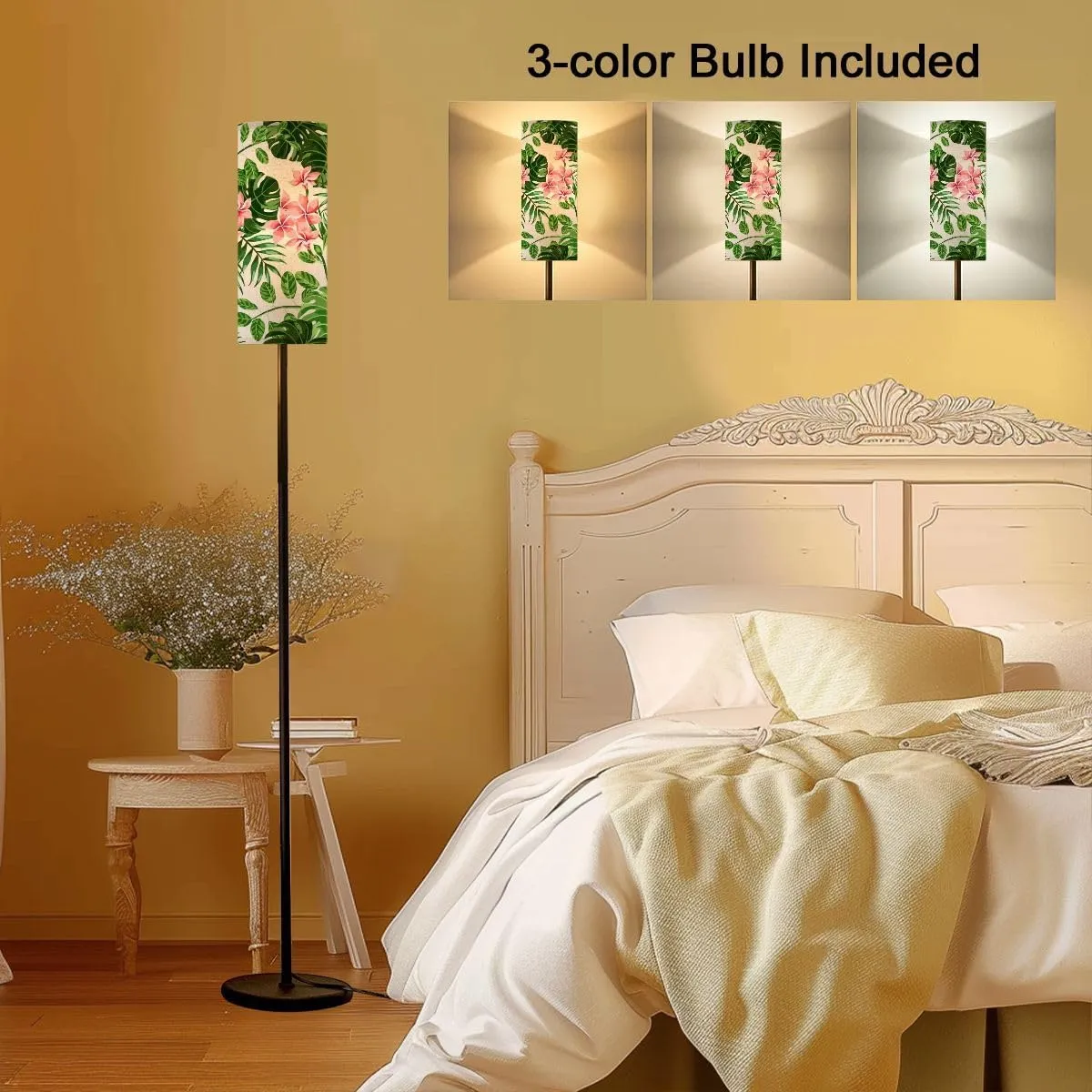 Floor Lamp for Living Room Seamless Exotic Pattern Tropical Leaves Flowers Light Stand Lamp with Remote Control Dimmable LED Tall Lamps for Bedrooms Reading Western Home Decor