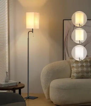 Floor Lamps for Living Room with 3 Color Temperatures, Modern Standing Tall Lamp for Bedroom, Square Linen Shade, Minimalist Pole Lamp for Office Kids Room Working Reading