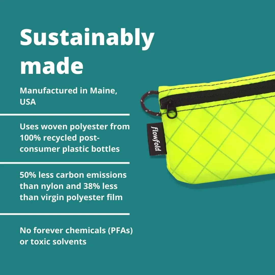 Flowfold Recycled Fabric Mini Zipper Pouch Wallet & Card Holder for Keys, ID, Coins & AirPods Case - Water Repellent, Made in USA (Lime Green, Recycled Material)
