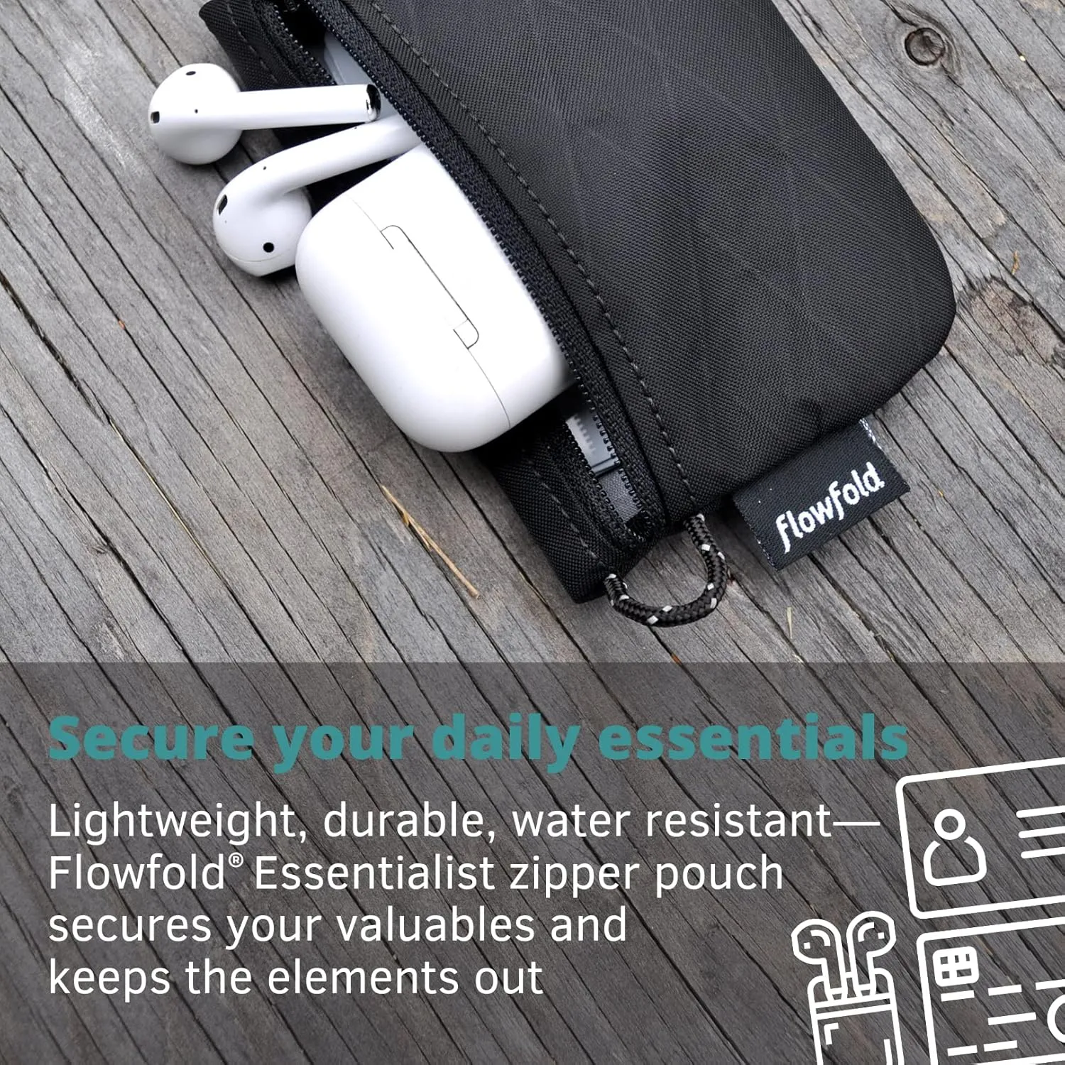 Flowfold Recycled Fabric Mini Zipper Pouch Wallet & Card Holder for Keys, ID, Coins & AirPods Case - Water Repellent, Made in USA (Lime Green, Recycled Material)
