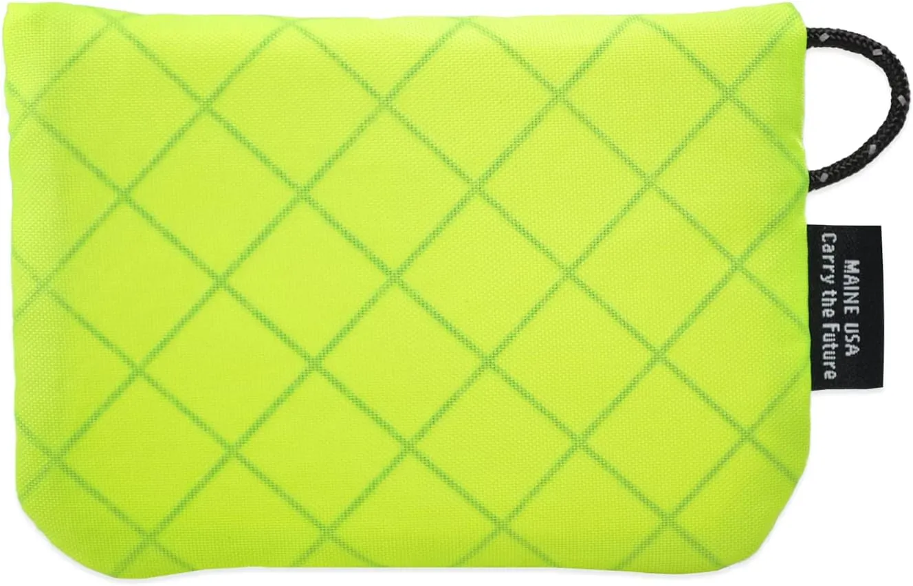 Flowfold Recycled Fabric Mini Zipper Pouch Wallet & Card Holder for Keys, ID, Coins & AirPods Case - Water Repellent, Made in USA (Lime Green, Recycled Material)
