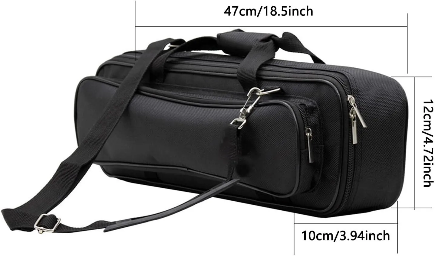 Flute Carrying Bag with Adjustable Shoulder Strap Water Proof Cloth Flute Storage Bags Recorder Flute Bag Flute Storage Pouch Zipper Carrying Bag (Black, 47cm)