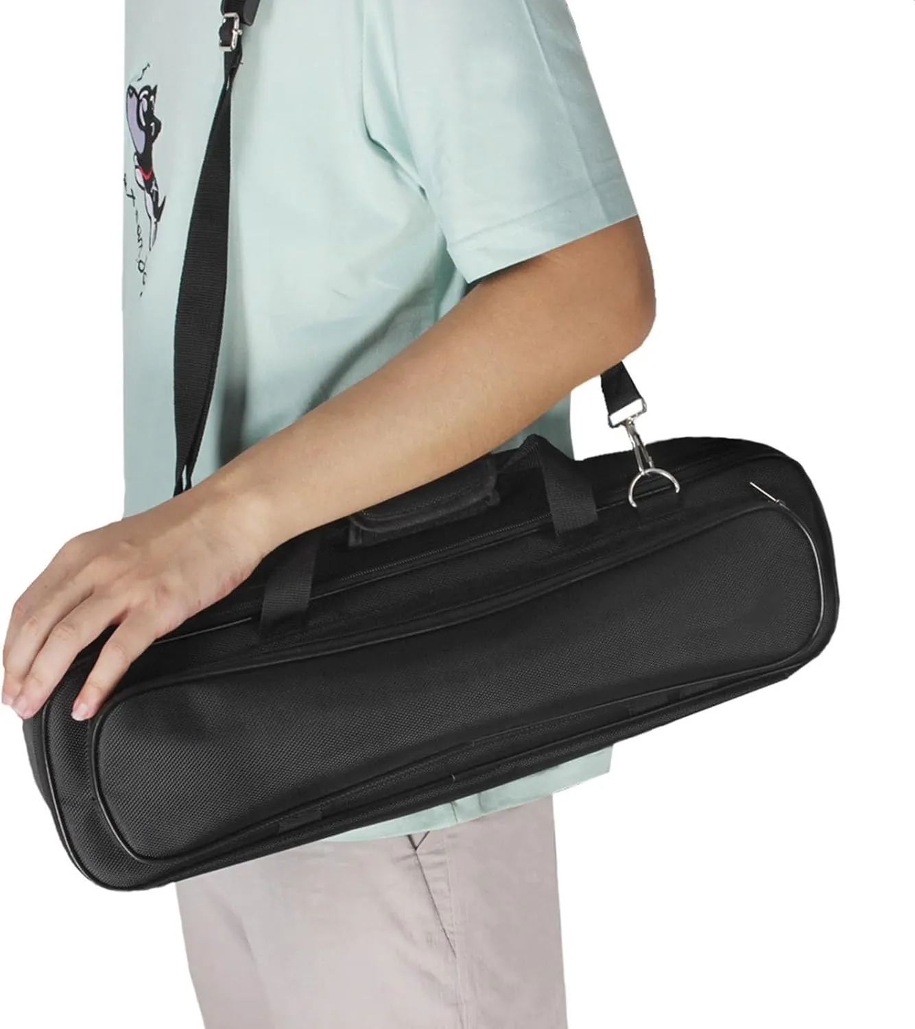 Flute Carrying Bag with Adjustable Shoulder Strap Water Proof Cloth Flute Storage Bags Recorder Flute Bag Flute Storage Pouch Zipper Carrying Bag (Black, 47cm)