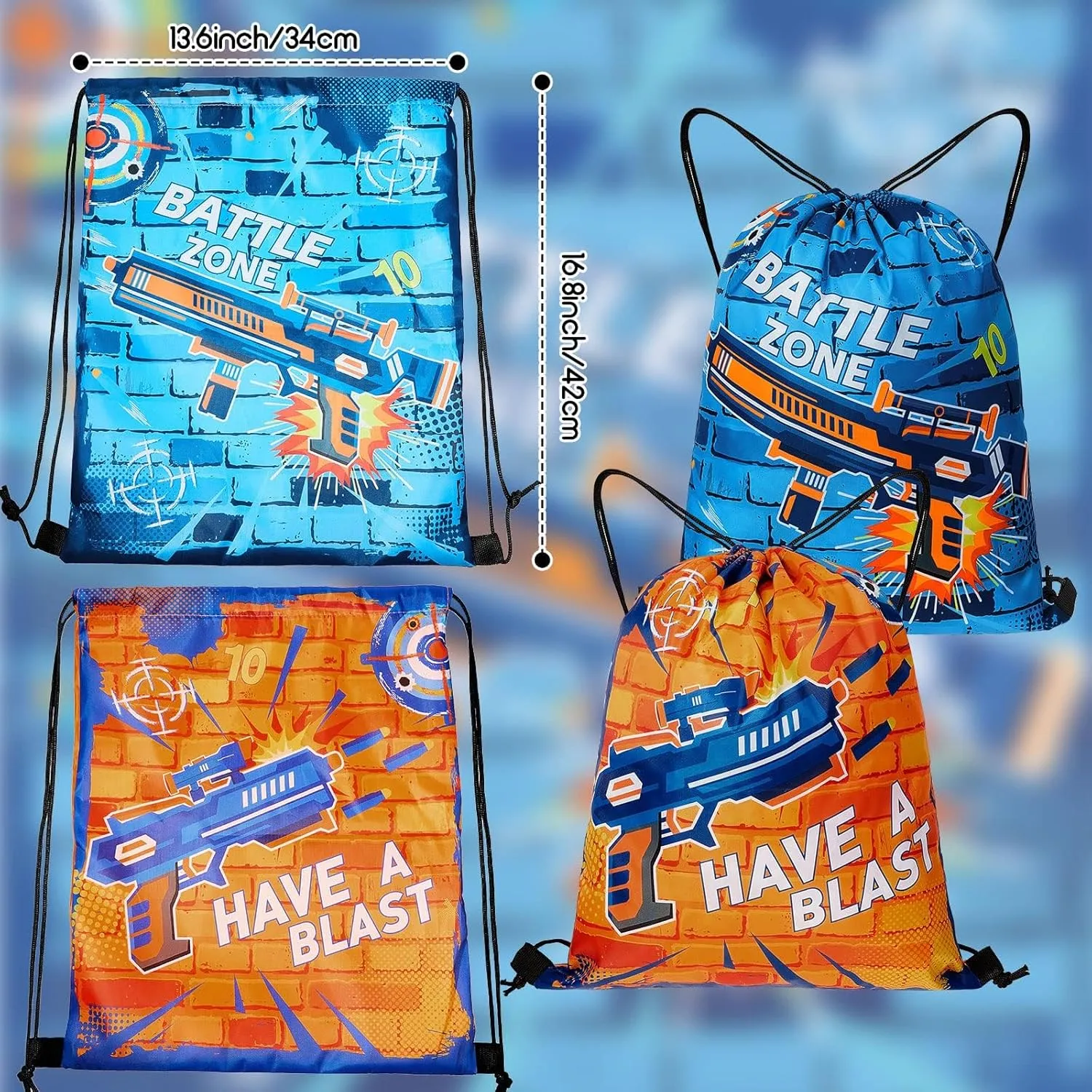 Flutesan Dart Party Supplies Bags Party Gun Drawstring Treat Bags Dart Drawstring Backpack(12 Pieces)
