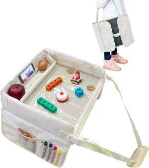 Foldable Storage Tray for Travel - Toy Storage Bag - Car Easy Dining Table, Tray Drawing Board, Waterproof, Easy to Clean, White