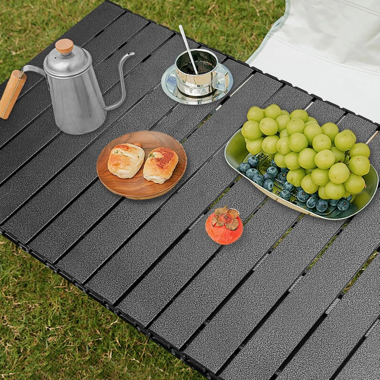 Folding Camping Table, Outdoor Roll-up Table Height Adjustable & Portable Metal Camp Grill Table for Picnic, BBQ, Party, Backyard, Beach, Mesh Storage and Carry Bag (Ash Black, 47.24'' X-Large)