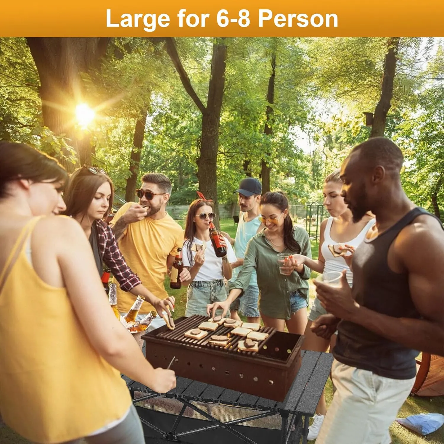 Folding Camping Table, Outdoor Roll-up Table Height Adjustable & Portable Metal Camp Grill Table for Picnic, BBQ, Party, Backyard, Beach, Mesh Storage and Carry Bag (Ash Black, 47.24'' X-Large)