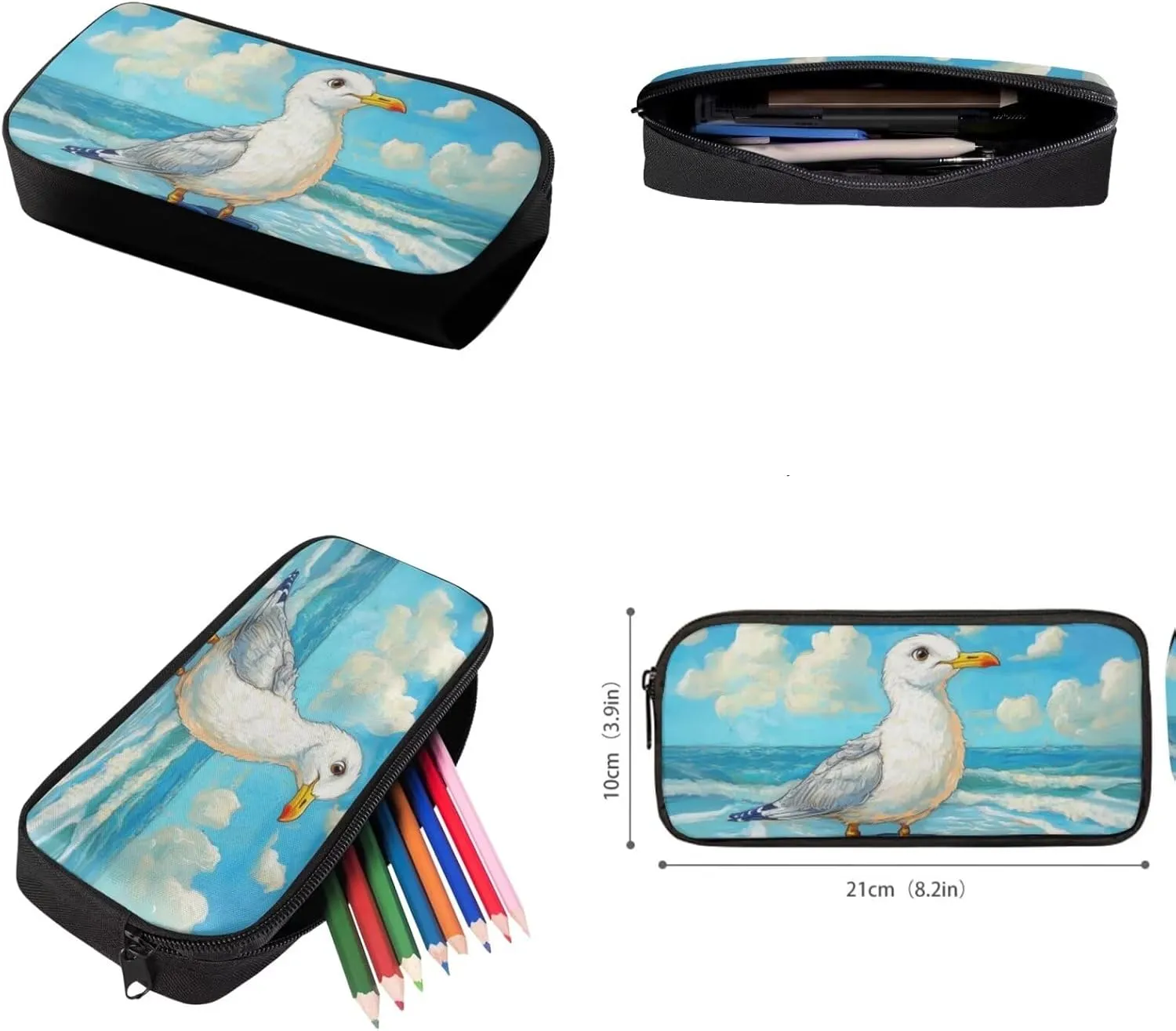 FOR U DESIGNS Seagull Backpack Set with Lunch Box Kawaii Ocean Backpack for Girls Cute Bookbag and Lunch Box Set 4 in 1 Large Capacity School Bag 5th Grade