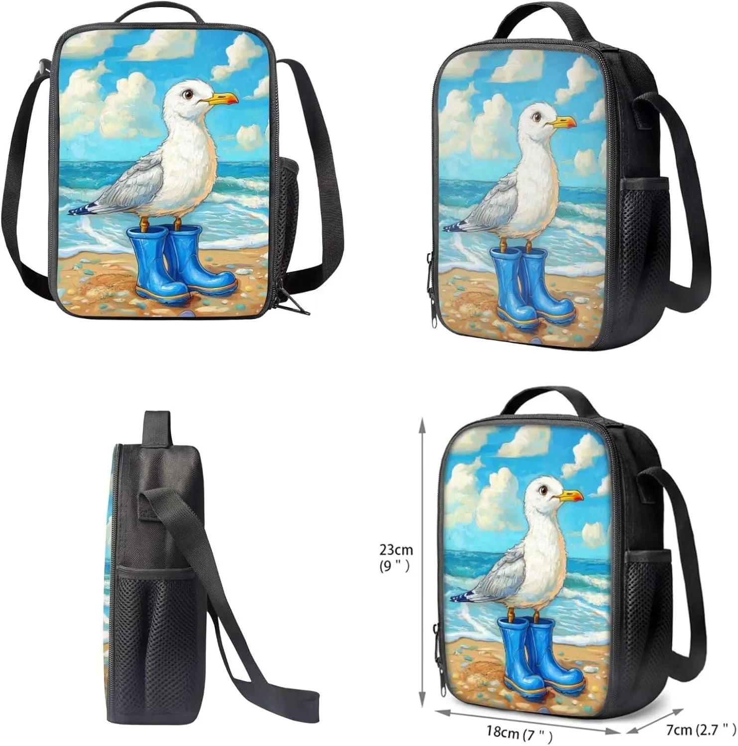 FOR U DESIGNS Seagull Backpack Set with Lunch Box Kawaii Ocean Backpack for Girls Cute Bookbag and Lunch Box Set 4 in 1 Large Capacity School Bag 5th Grade