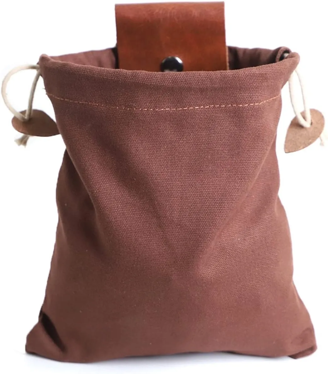 Foraging Bag Waxed Canvas Collapsible, Waxed Canvas Mushroom Foraging Pouch, Camping Bag Belt Packs Waterproof Small Leather Pouch Hunting Fanny Pack for Pick & Seashells Outdoor (Brown, Leather)