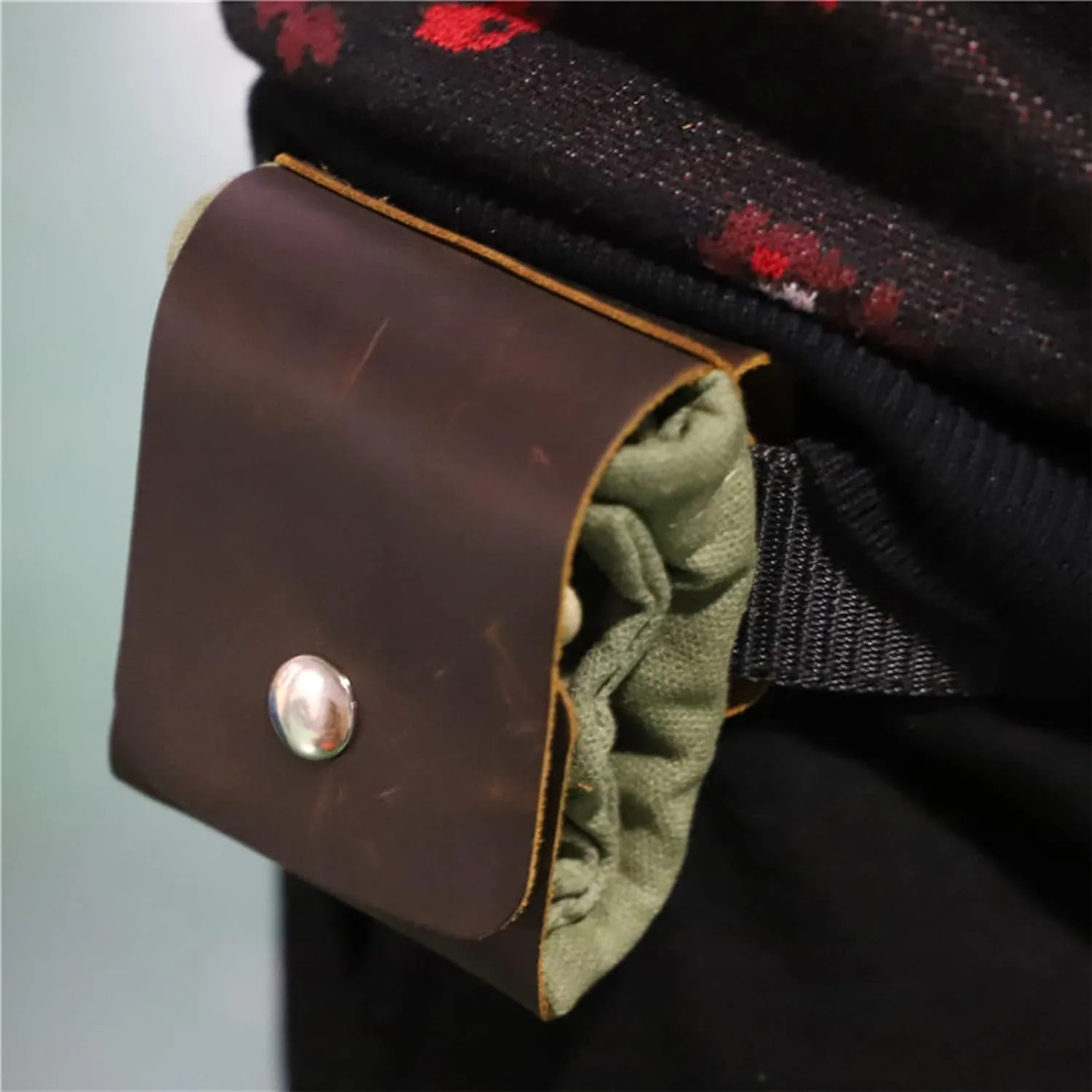 Foraging Bag Waxed Canvas Collapsible, Waxed Canvas Mushroom Foraging Pouch, Camping Bag Belt Packs Waterproof Small Leather Pouch Hunting Fanny Pack for Pick & Seashells Outdoor (Brown, Leather)