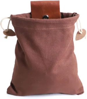 Foraging Bag Waxed Canvas Collapsible, Waxed Canvas Mushroom Foraging Pouch, Camping Bag Belt Packs Waterproof Small Leather Pouch Hunting Fanny Pack for Pick & Seashells Outdoor (Brown, Leather)