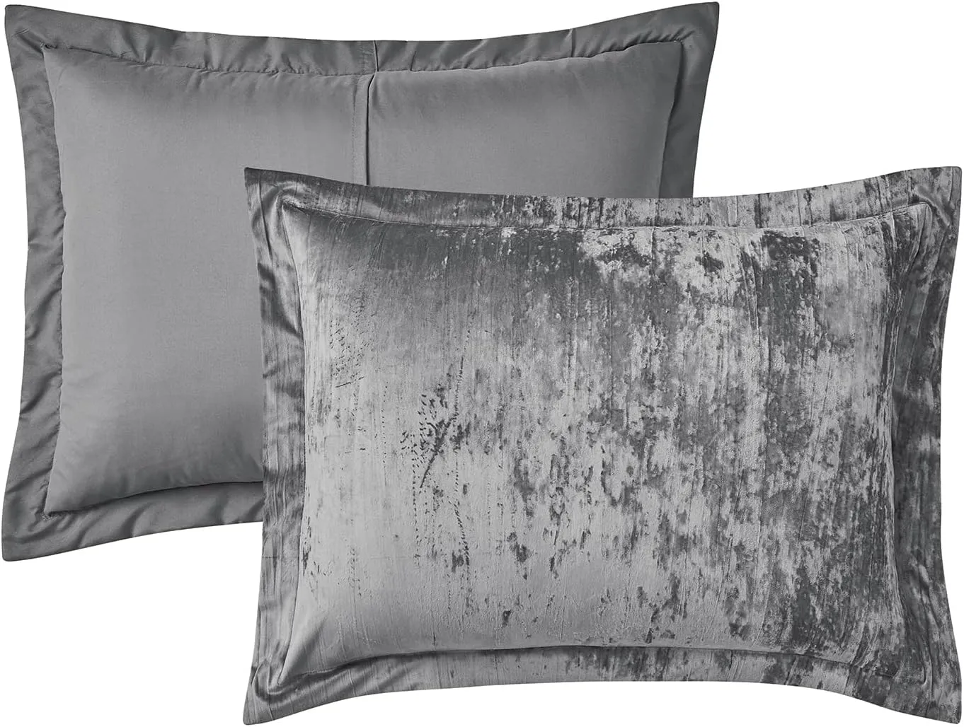 Fredsure Crinkle Velvet Comforter Set, 3 Pieces Grey King, Crinkle Velvet Face and Brushed Microfiber Reverse