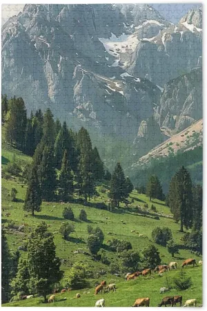 FRMG Grassland Cow Jigsaw Puzzles 500 Pieces for Adults,Learning Educational Puzzles,Difficult and Challenge Families Toys with Mesh Storage Bag 2014034