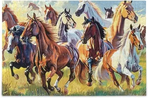 FRMG Horse Grassland Jigsaw Puzzles 500 Pieces for Adults,Learning Educational Puzzles,Difficult and Challenge Families Toys with Mesh Storage Bag 2014092