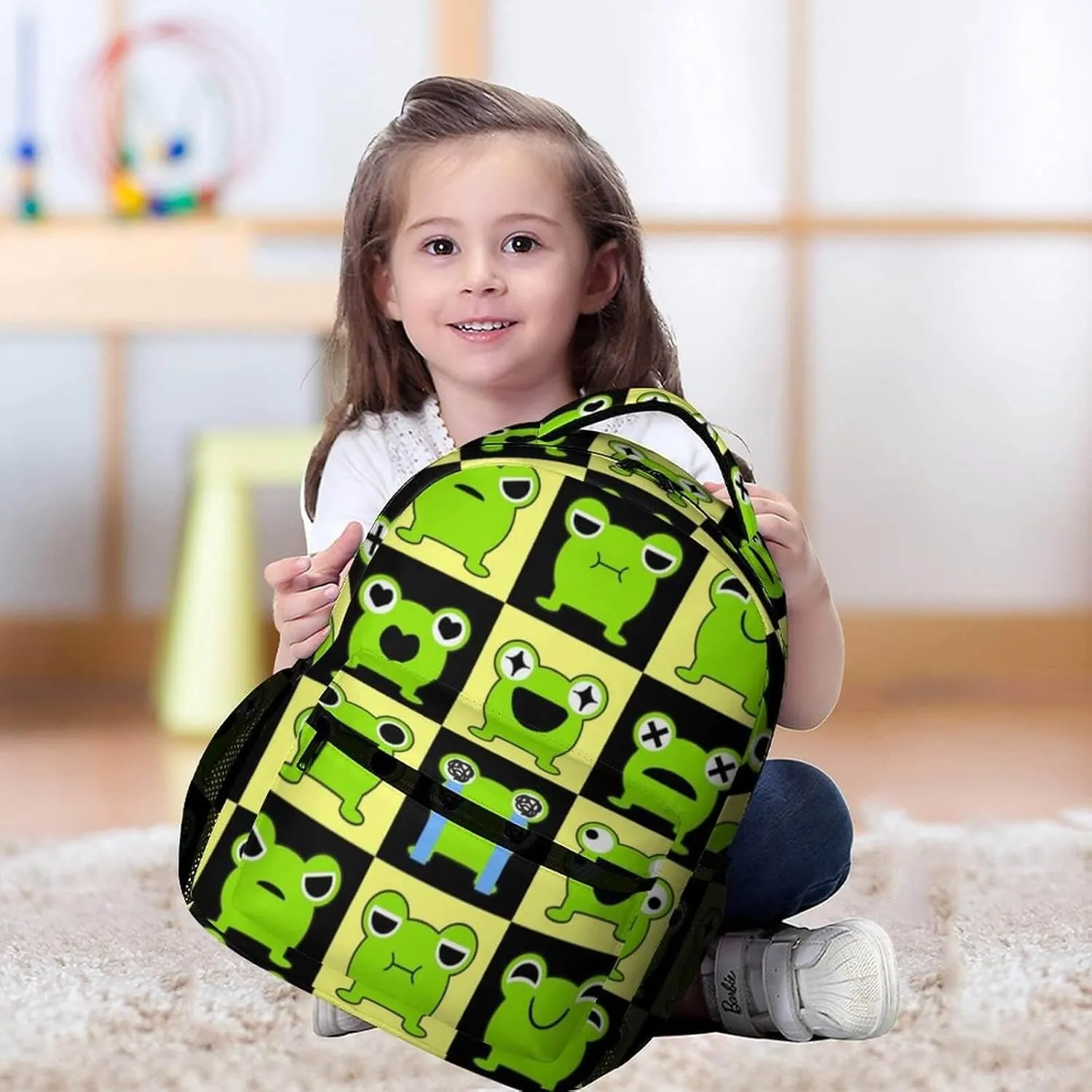 Frog School Backpack for Kids Girls Boys, 16 Inch Cute Frogs Themed Bookbag, Personality School Backpack for Students Children, Lightweight, Large Capacity