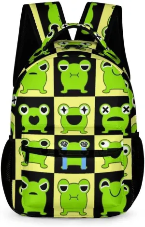 Frog School Backpack for Kids Girls Boys, 16 Inch Cute Frogs Themed Bookbag, Personality School Backpack for Students Children, Lightweight, Large Capacity