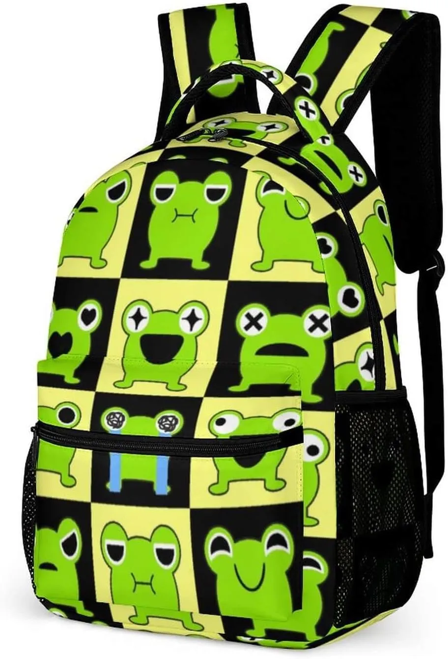 Frog School Backpack for Kids Girls Boys, 16 Inch Cute Frogs Themed Bookbag, Personality School Backpack for Students Children, Lightweight, Large Capacity